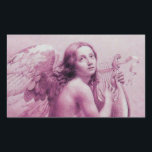 ANGEL SOM SPELAR LYRA ÖVER NEDLÄGGNINGARNA REKTANGULÄRT KLISTERMÄRKE<br><div class="desc">Konstgjord och klassisk vattenfärgsmålning i vit antika rosa fuchsia färg,  omformad från 1800-talets italienska bra art</div>