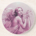 ANGEL SOM SPELAR LYRA ÖVER NEDLÄGGNINGARNA,rosa Underlägg Sandsten<br><div class="desc">Konstgjord och klassisk vattenfärgsmålning i vit rosa lila färg,  omformad från 1800-talets italienska bra art</div>