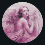 ANGEL SOM SPELAR LYRA ÖVER NEDLÄGGNINGARNA RUNT KLISTERMÄRKE<br><div class="desc">Konstgjord och klassisk vattenfärgsmålning i vit antika rosa fuchsia färg,  omformad från 1800-talets italienska bra art</div>