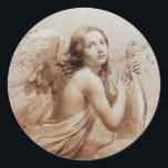 ANGEL SOM SPELAR LYRA ÖVER NEDLÄGGNINGARNA RUNT KLISTERMÄRKE<br><div class="desc">Konstgjord och klassisk vattenfärgsmålning i vit sepia, brunt färg,  omformad från 1800-talets italienska bra art</div>