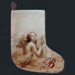 ANGEL SOM SPELAR LYRA ÖVER NORMERNA MONOGRAM brun Liten Julstrumpa<br><div class="desc">Konstgjord och klassisk vattenfärgsmålning i vit sepia, brunt färg,  omformad från 1800-talets italienska bra art</div>