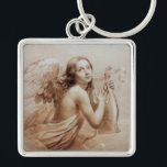 ANGEL SOM SPELAR LYRA ÖVER NORMÖRJA FYRKANTIG SILVERFÄRGAD NYCKELRING<br><div class="desc">Konstgjord och klassisk vattenfärgsmålning i vit sepia, brunt färg,  omformad från 1800-talets italienska bra art</div>