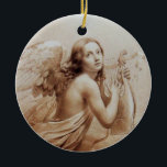 ANGEL SOM SPELAR LYRA ÖVER NORMÖRJA JULGRANSPRYDNAD KERAMIK<br><div class="desc">Konstgjord och klassisk vattenfärgsmålning i vit antika brunsepia färg,  omformad från 1800-talets italienska bra art</div>