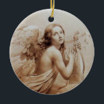 ANGEL SOM SPELAR LYRA ÖVER NORMÖRJA JULGRANSPRYDNAD KERAMIK<br><div class="desc">Konstgjord och klassisk vattenfärgsmålning i vit antika brunsepia färg,  omformad från 1800-talets italienska bra art</div>