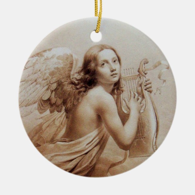 ANGEL SOM SPELAR LYRA ÖVER NORMÖRJA JULGRANSPRYDNAD KERAMIK (Framsidan)