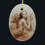 ANGEL SOM SPELAR LYRA ÖVER NORMÖRJA JULGRANSPRYDNAD KERAMIK<br><div class="desc">Konstgjord och klassisk vattenfärgsmålning i vit antika brunsepia färg,  omformad från 1800-talets italienska bra art</div>
