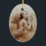 ANGEL SOM SPELAR LYRA ÖVER NORMÖRJA JULGRANSPRYDNAD KERAMIK<br><div class="desc">Konstgjord och klassisk vattenfärgsmålning i vit antika brunsepia färg,  omformad från 1800-talets italienska bra art</div>