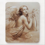 ANGEL SOM SPELAR LYRA ÖVER NORMÖRJA MUSMATTA<br><div class="desc">Konstgjord och klassisk vattenfärgsmålning i vit sepia, brunt färg,  omformad från 1800-talets italienska bra art</div>