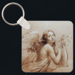 ANGEL SOM SPELAR LYRA ÖVER NORMÖRJA NYCKELRING<br><div class="desc">Konstgjord och klassisk vattenfärgsmålning i vit sepiabaserad brun färg,  omformad från 1800-talets italienska bra art</div>