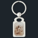ANGEL SOM SPELAR LYRA ÖVER NORMÖRJA REKTANGULÄRT SILVERFÄRGAD NYCKELRING<br><div class="desc">Konstgjord och klassisk vattenfärgsmålning i vit sepia, brunt färg,  omformad från 1800-talets italienska bra art</div>