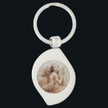 ANGEL SOM SPELAR LYRA ÖVER NORMÖRJA SWIRL SILVERFÄRGAD NYCKELRING<br><div class="desc">Konstgjord och klassisk vattenfärgsmålning i vit sepia, brunt färg,  omformad från 1800-talets italienska bra art</div>