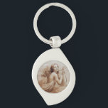 ANGEL SOM SPELAR LYRA ÖVER NORMÖRJA SWIRL SILVERFÄRGAD NYCKELRING<br><div class="desc">Konstgjord och klassisk vattenfärgsmålning i vit sepia, brunt färg,  omformad från 1800-talets italienska bra art</div>