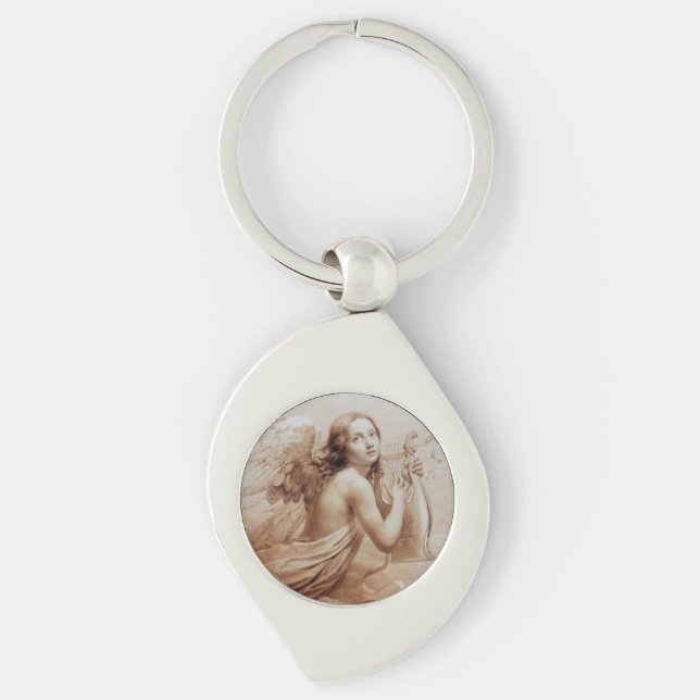 ANGEL SOM SPELAR LYRA ÖVER NORMÖRJA SWIRL SILVERFÄRGAD NYCKELRING (Framsidan)
