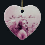 ANGEL SOM SPELAR LYRA ÖVER Rosa Heart Julgransprydnad Keramik<br><div class="desc">Joy..Fred.. Kärlek ...  Konstgjord och klassisk vattenfärgsmålning i vit antika rosa Fuchsia färg,  omformad från 1800-talets italienska bra art</div>