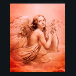 ANGEL SOM SPELAR LYRA ÖVER RUNDA BREDAN. POSTER<br><div class="desc">Konstgjord och klassisk vattenfärgsmålning i vit sepia, brunt färg,  omformad från 1800-talets italienska bra art</div>