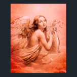ANGEL SOM SPELAR LYRA ÖVER RUNDA BREDAN. POSTER<br><div class="desc">Konstgjord och klassisk vattenfärgsmålning i vit sepia, brunt färg,  omformad från 1800-talets italienska bra art</div>