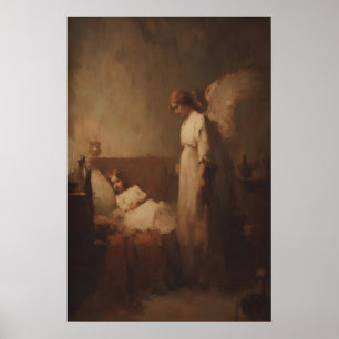 Ängel som vakar över sovande barn, kristen konst poster