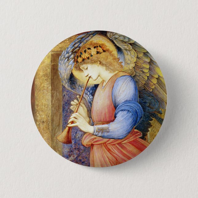 Angel Spela en Flageolet Burne-Jones Button Pin Knapp (Framsida)