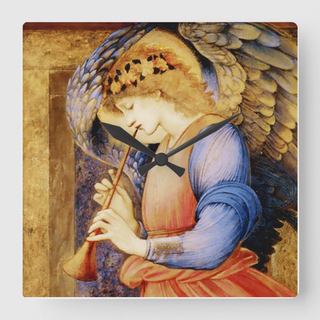 "Angel Spelar en Flageolet" av Edward Burne Jones Fyrkantig Klocka (Framsida)