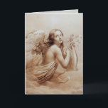 ÄNGEL SPELAR LYRA ÖVER MOLNEN HELGKORT<br><div class="desc">Elegant,  konstnärlig och klassisk design akvarellmålning i vit sepia,  bruna färger omarbetade från 1700-talets italienska finkonst</div>