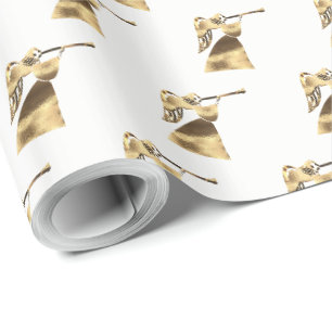 Angel spelar Trumpet Guld White-jul Presentpapper