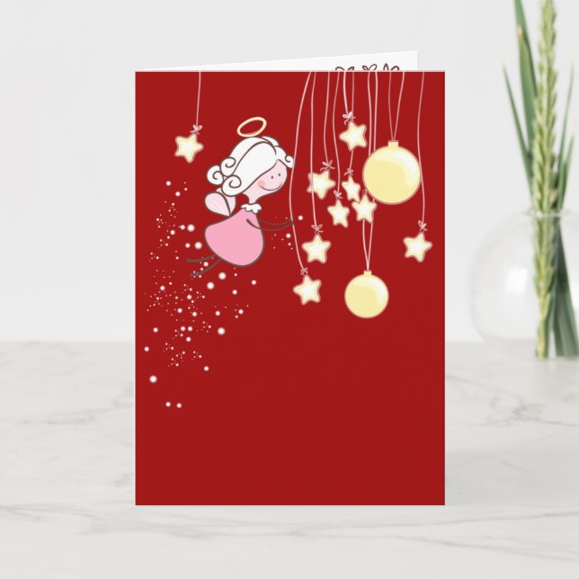 Angel spelas med julprydnader helgkort (Framsida)