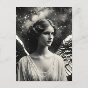 Angel Stars Black and White Vykort