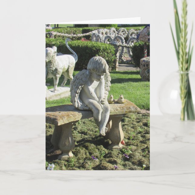 Angel Statue on Bench Inspirational Quote Card Kort (Framsida)