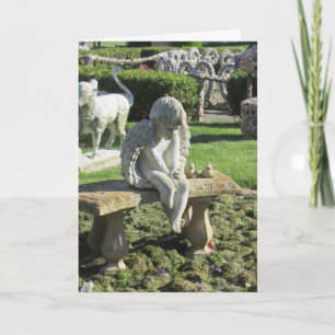 Angel Statue on Bench Inspirational Quote Card Kort