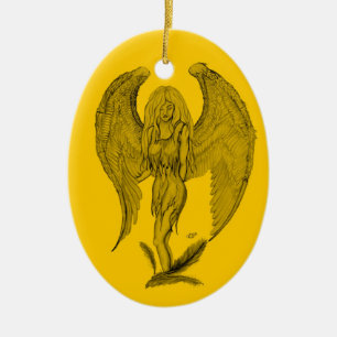 Ängel Svart och gul design Julgransprydnad Keramik