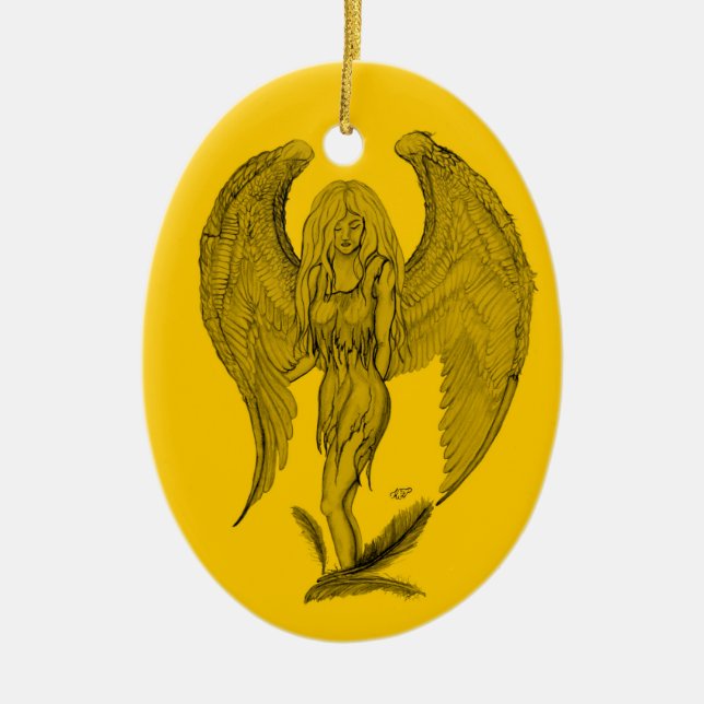 Ängel Svart och gul design Julgransprydnad Keramik (Framsidan)
