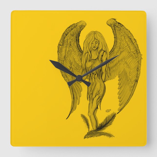 Angel - Svart och gult design Fyrkantig Klocka (Framsida)