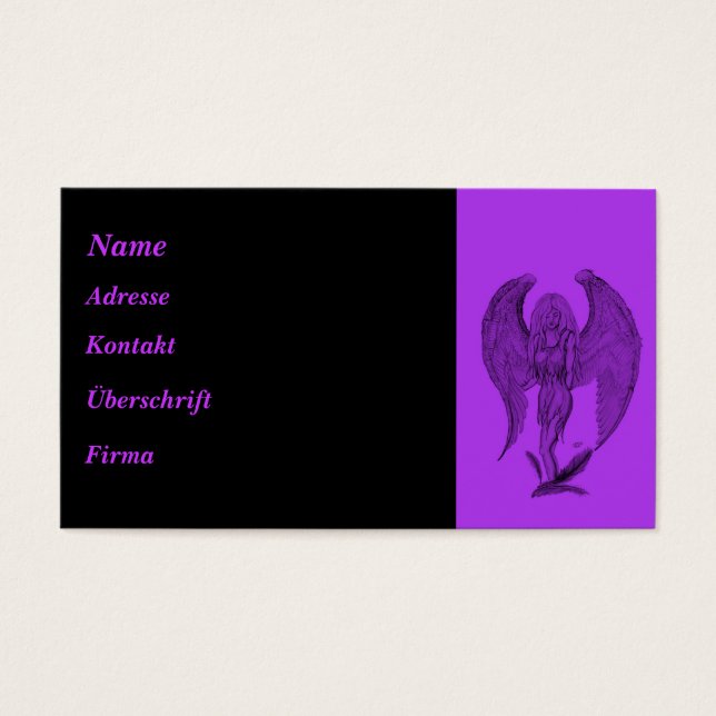 Ängel svart och lila design visitkort (Framsidan)