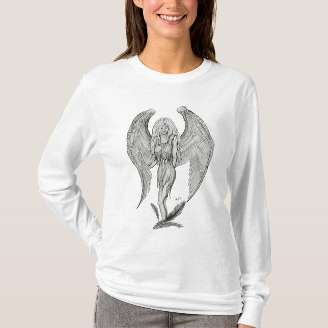 Angel, svart och vitt design t shirt (Framsida)