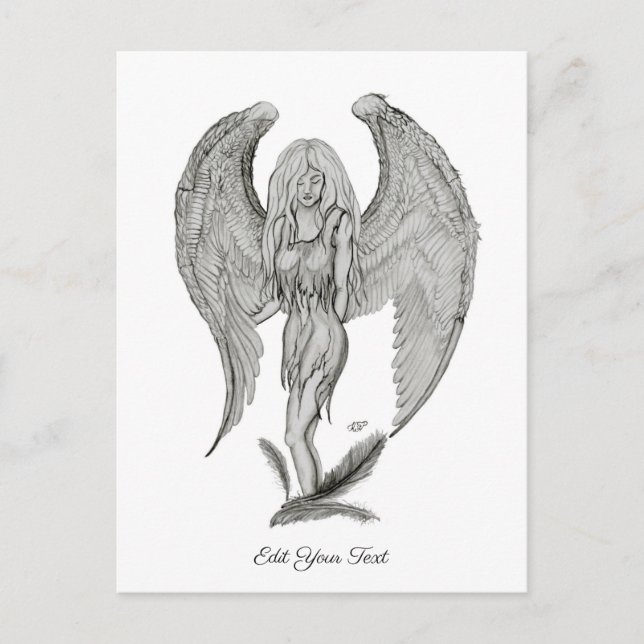 Angel-, svartvitt-design vykort (Framsida)