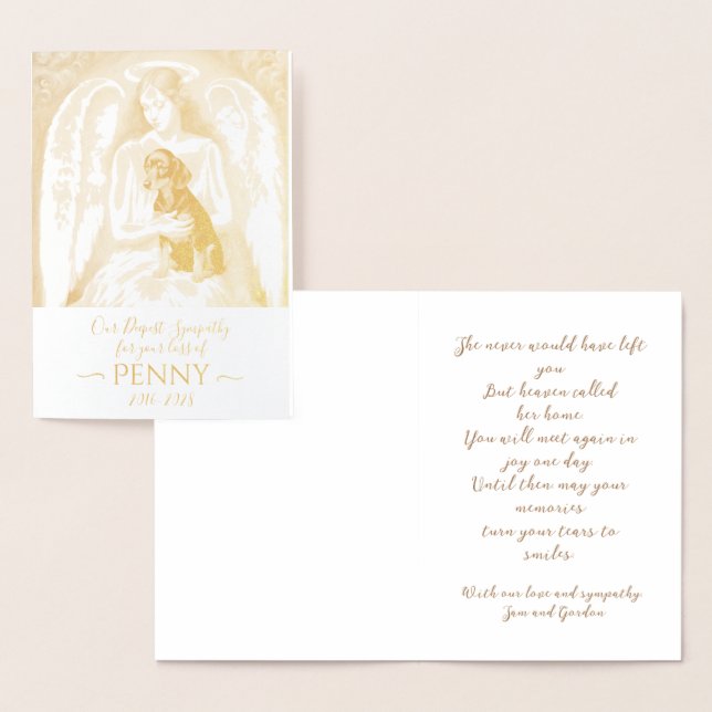 Angel Sympathy for loss of Black Tan Dachshund Folierat Kort (Display)