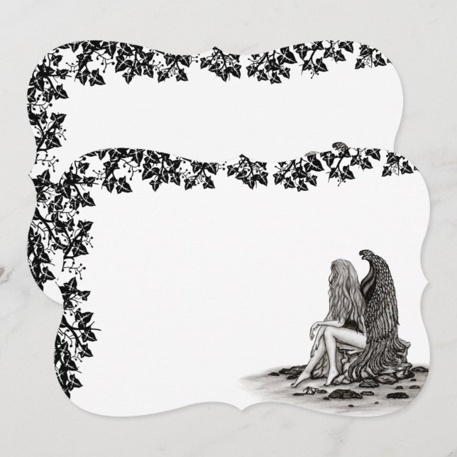 Angel, tankad borttappad, svartvit design inbjudningar (Fram/baksida)