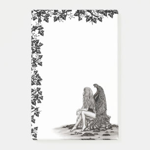 Angel, tankad borttappad, svartvit design post-it block