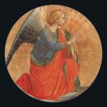 Angel till anvisningen c1437 runt klistermärke<br><div class="desc">Kristna bror som skildrar knäängeln med händer klaspat. Den italienska konstnären Fra Angelico c1437 målar på en gyllene cirkel.</div>