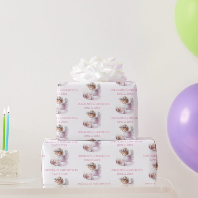 Angel tittar över Flicka-baptism Presentpapper (Festgåvor)