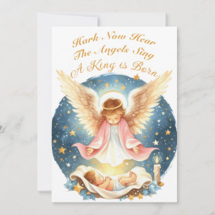 Angel tittar vid Baby Jesus platta Helgdag Card Julkort