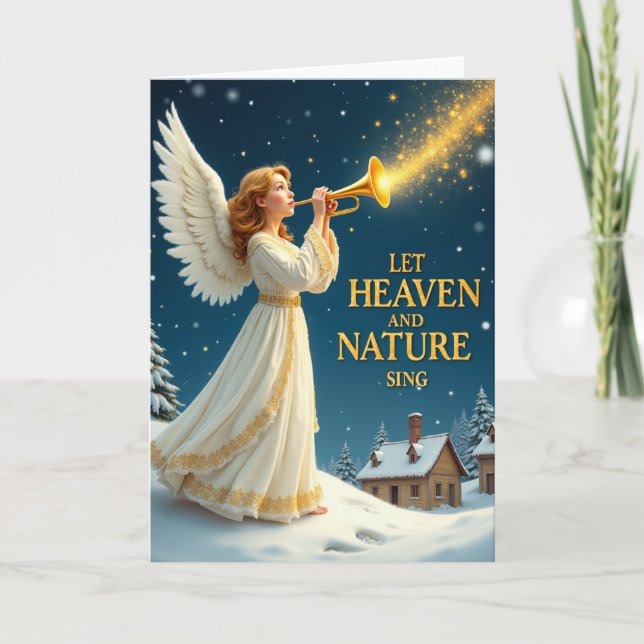 Ängel Trumpet Julkort Låt Himlen Och Naturen Kort (Framsida)