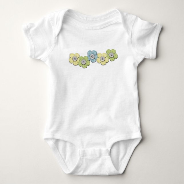 “Ängel” Typografi Blommig Blå Gul T Shirt (Framsida)