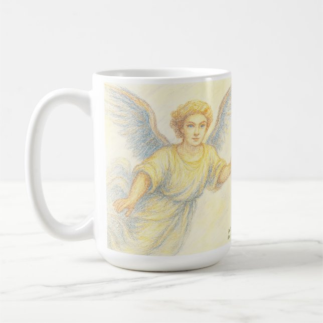 Angel under flygning med leende kaffemugg (Vänster)