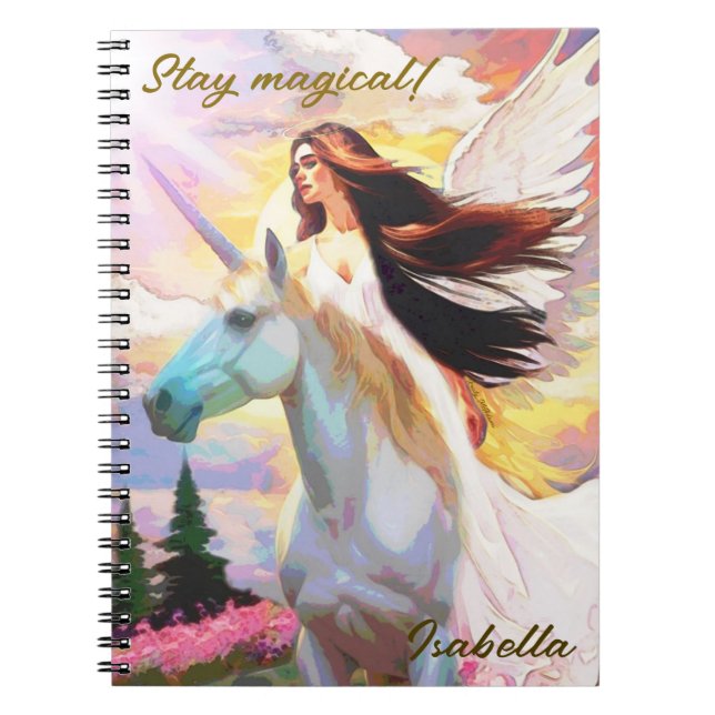 Angel Unicorn Keep Magic Namn Journal bärbar dator Anteckningsbok (Framsidan)