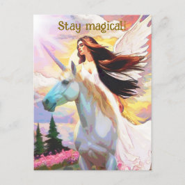Angel Unicorn Keep Magic Watercolor Quote Art Vykort