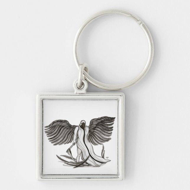 Angel Uriel Fyrkantig Silverfärgad Nyckelring (Framsidan)