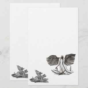 Angel Uriel med Golem, svart och vitt design Brevpapper