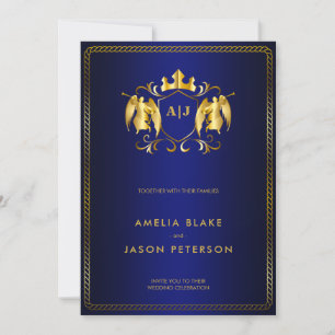 Angel Vapensköld Guld Royal Blue Luxurie Inbjudningar