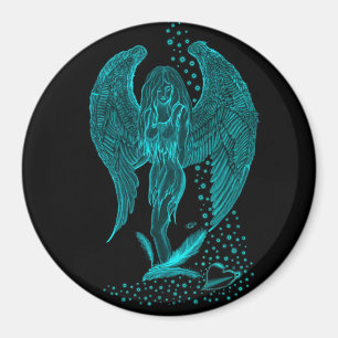 Ängel vilse i kärlek, svart och grön design magnet